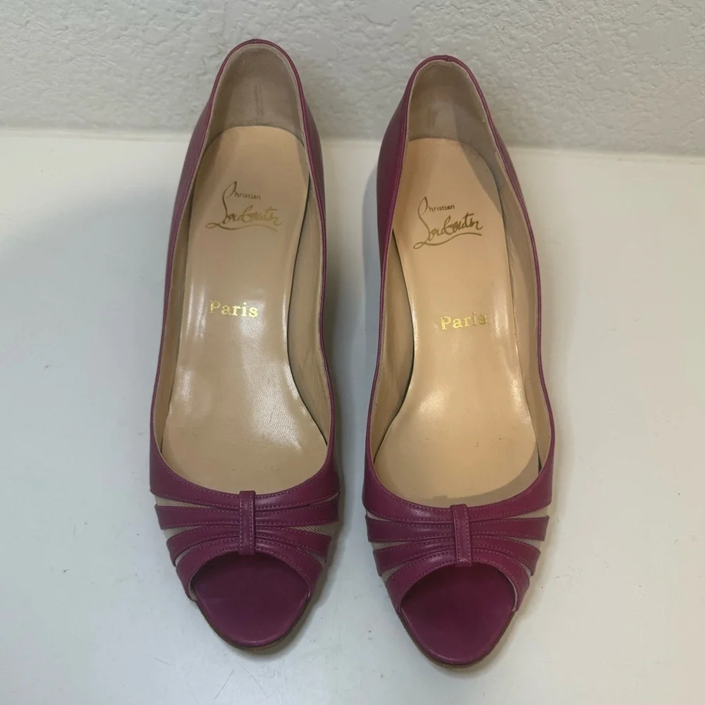 CHRISTIAN LOUBOUTIN Vintage Y2K Fuchsia Purple Peep-Toe Wedges Mesh Cutouts 40.5